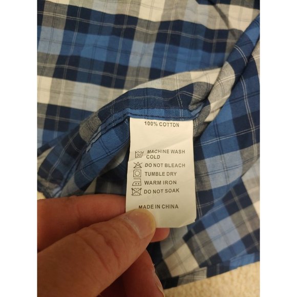 Double Pump Pearl Snap Shirt Mens‎ 2XL Point Pockets Western Blue Plaid - Picture 7 of 10